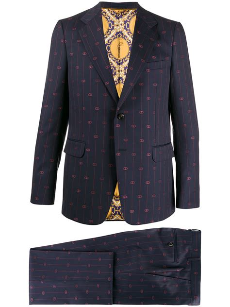 Interlocking G stripe wool suit in blue and red 